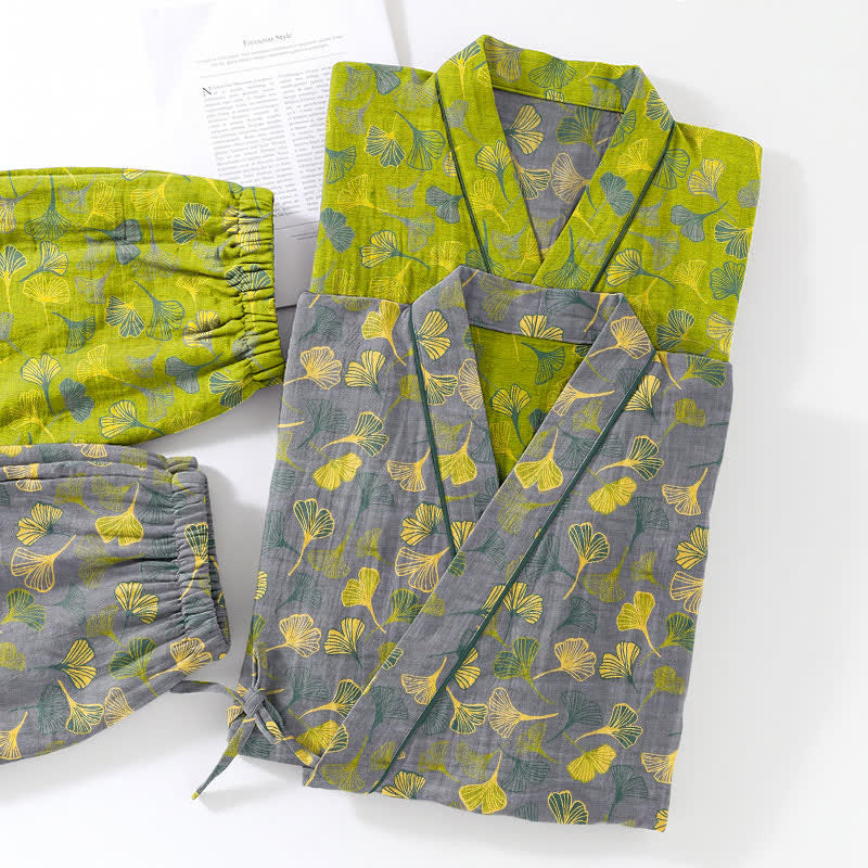 Kimono-Lounge-Pyjama-Set aus Baumwolle mit Ginkgo-Blatt - image 11