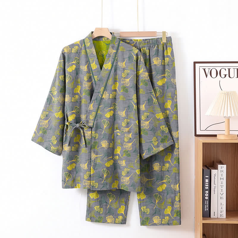 Kimono-Lounge-Pyjama-Set aus Baumwolle mit Ginkgo-Blatt - image 7