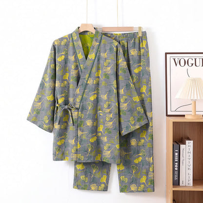 Kimono-Lounge-Pyjama-Set aus Baumwolle mit Ginkgo-Blatt - image 7