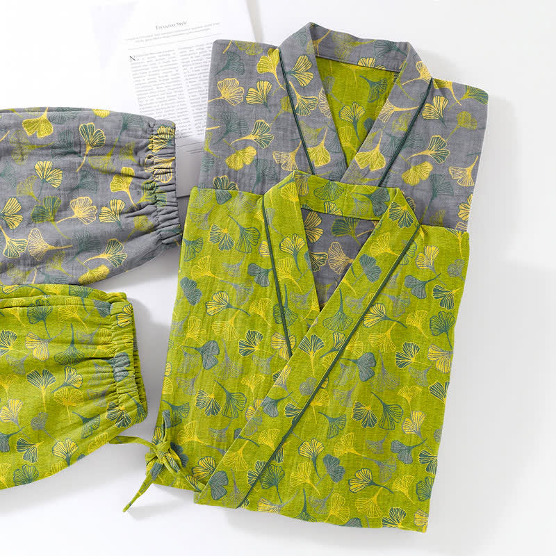 Kimono-Lounge-Pyjama-Set aus Baumwolle mit Ginkgo-Blatt - image 5
