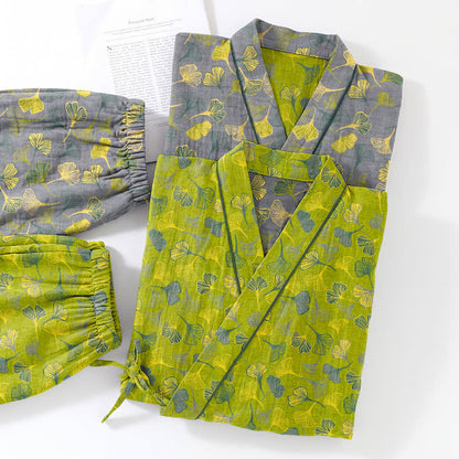 Kimono-Lounge-Pyjama-Set aus Baumwolle mit Ginkgo-Blatt - image 5