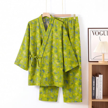 Kimono-Lounge-Pyjama-Set aus Baumwolle mit Ginkgo-Blatt - image 1