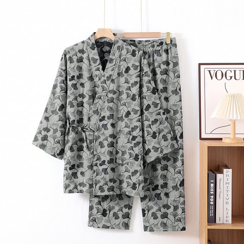 Loungewear-Set aus Baumwolle mit langen Ärmeln und Ginkgoblatt-Motiv - image 6