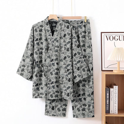 Loungewear-Set aus Baumwolle mit langen Ärmeln und Ginkgoblatt-Motiv - image 6