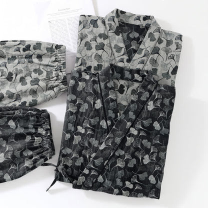 Loungewear-Set aus Baumwolle mit langen Ärmeln und Ginkgoblatt-Motiv - image 4