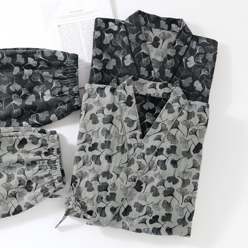 Loungewear-Set aus Baumwolle mit langen Ärmeln und Ginkgoblatt-Motiv - image 10