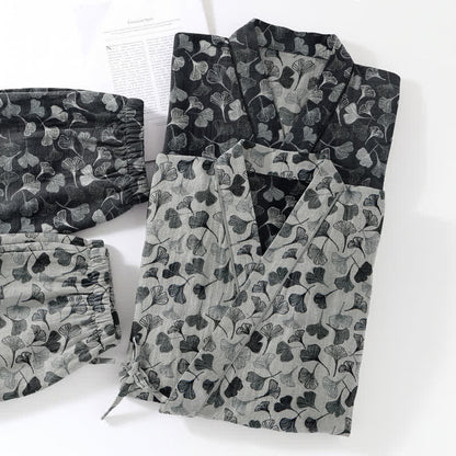 Loungewear-Set aus Baumwolle mit langen Ärmeln und Ginkgoblatt-Motiv - image 10