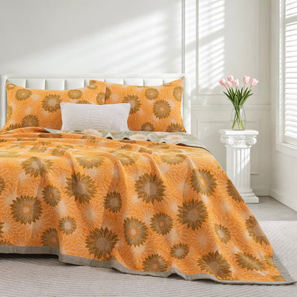 Retro-Sonnenblumen-Baumwollgaze-Decke - Orange - 98" x 94" - Decke - image 0