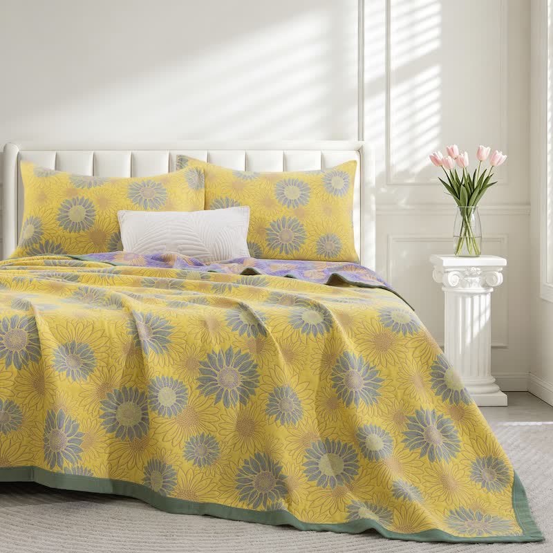 Retro-Sonnenblumen-Baumwollgaze-Decke - Gelb - 98" x 94" - Decke - image 10
