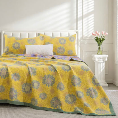 Retro-Sonnenblumen-Baumwollgaze-Decke - Gelb - 98" x 94" - Decke - image 10