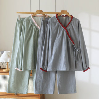 Loungewear-Set aus Baumwolle mit seitlichen Bindebändern - image 0