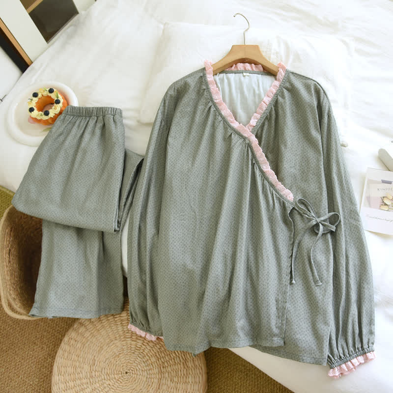 Loungewear-Set aus Baumwolle mit seitlichen Bindebändern - image 2