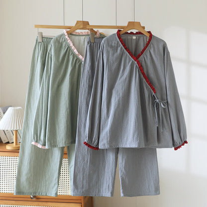 Loungewear-Set aus Baumwolle mit seitlichen Bindebändern - Grün - XL - image 0