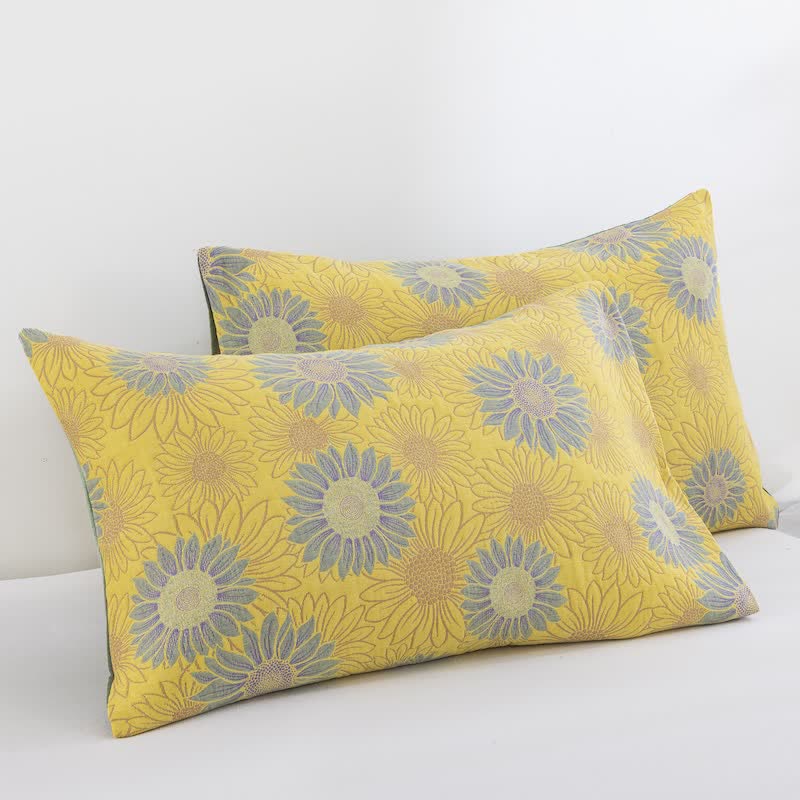 Retro-Sonnenblumen-Baumwollgaze-Decke - Gelb - 51cm x 91cm - 2 Kissenbezüge - image 18