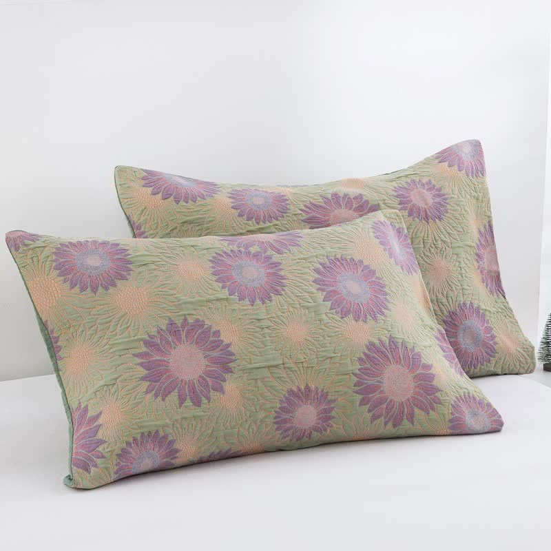 Retro-Sonnenblumen-Baumwollgaze-Decke - Grün - 51cm x 91cm - 2 Kissenbezüge - image 35