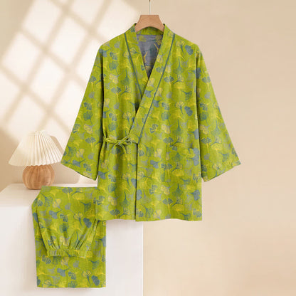 Kimono-Lounge-Pyjama-Set aus Baumwolle mit Ginkgo-Blatt - image 3