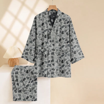 Loungewear-Set aus Baumwolle mit langen Ärmeln und Ginkgoblatt-Motiv - image 7