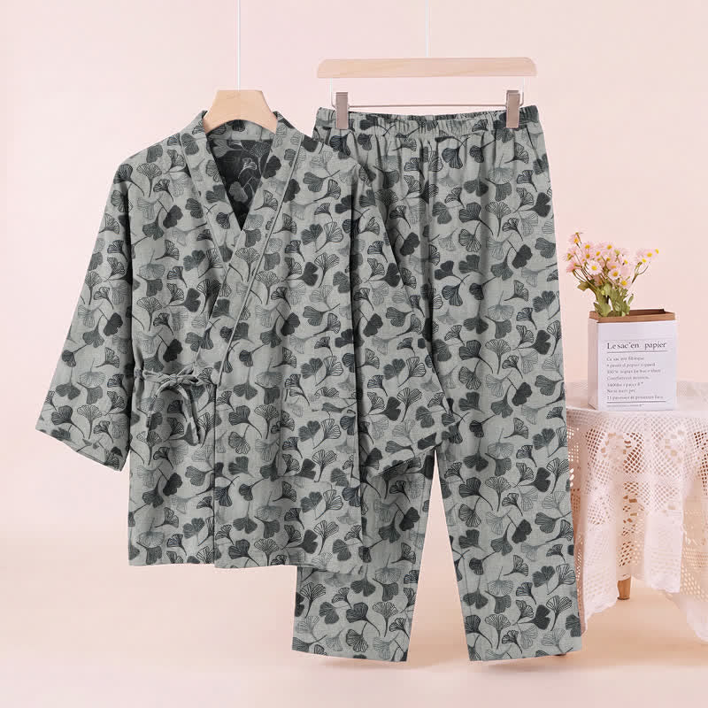 Loungewear-Set aus Baumwolle mit langen Ärmeln und Ginkgoblatt-Motiv - image 8
