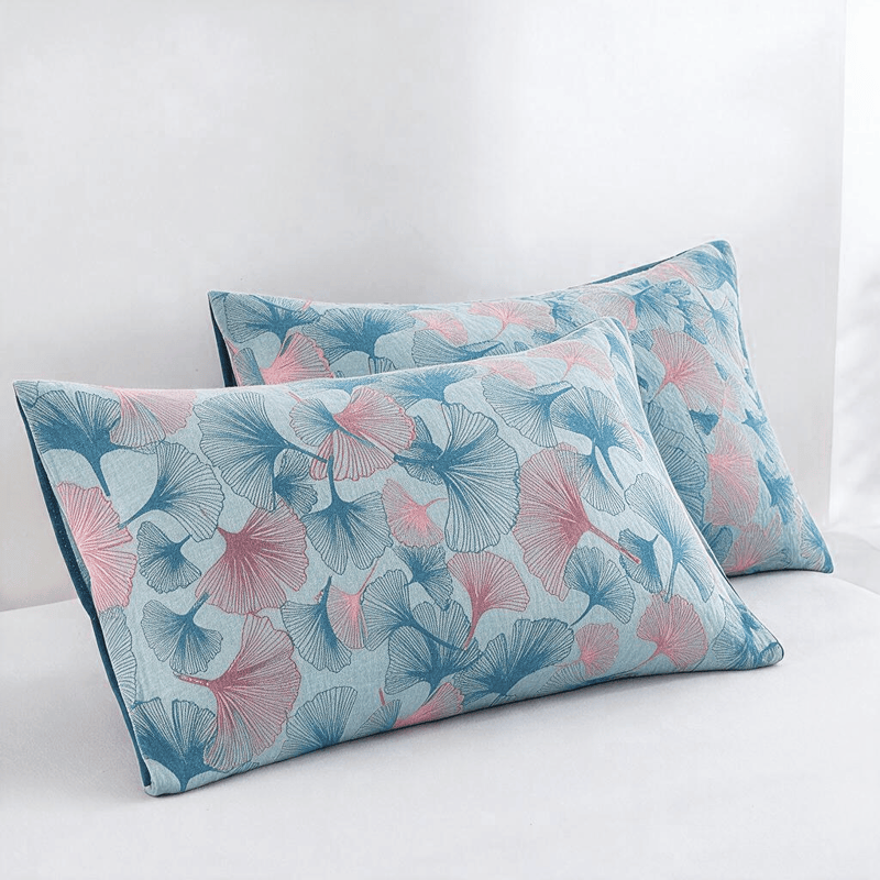 Retro-Baumwolldecke mit botanischem Ginkgoblatt - Blau - 51cm x 91cm - 2 Kissenbezüge - image 4