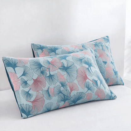 Retro-Baumwolldecke mit botanischem Ginkgoblatt - Blau - 51cm x 91cm - 2 Kissenbezüge - image 4