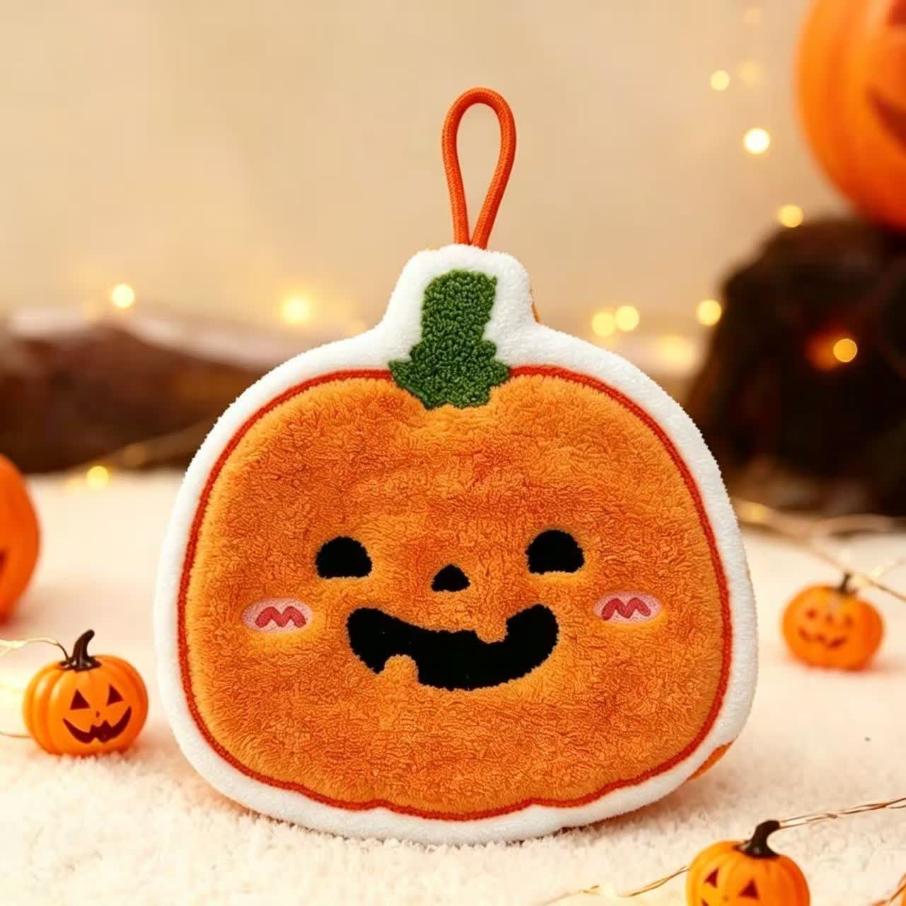 Halloween-Fleece-Hängehandtuch - Kürbis - 5 Stück - image 1