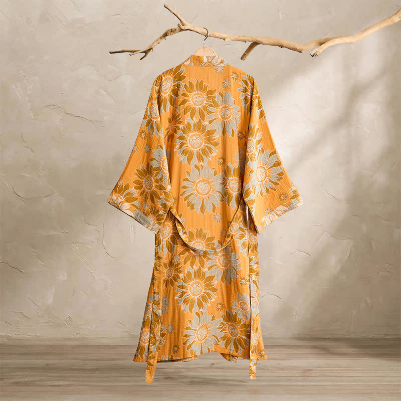 Vintage Sonnenblumen-Baumwollkimono-Bademantel - image 1