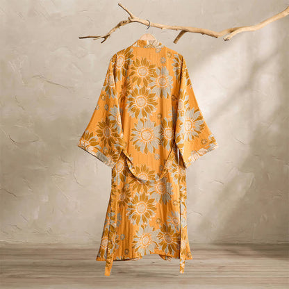 Vintage Sonnenblumen-Baumwollkimono-Bademantel - image 1