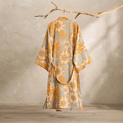 Vintage Sonnenblumen-Baumwollkimono-Bademantel - image 8