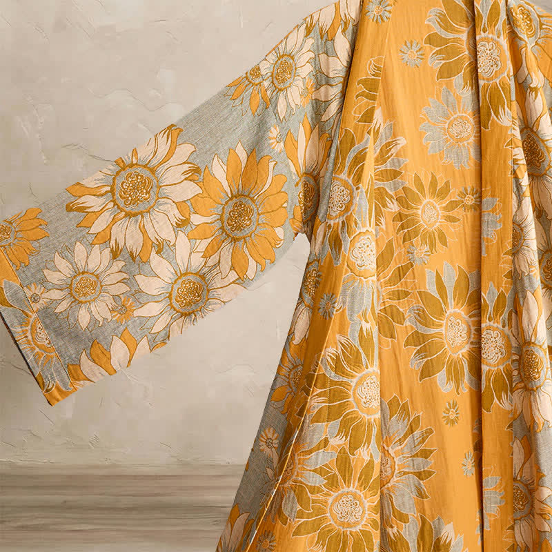 Vintage Sonnenblumen-Baumwollkimono-Bademantel - image 10