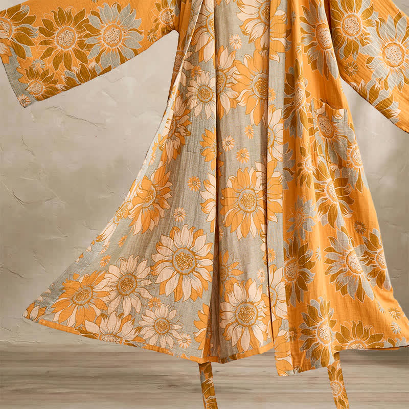 Vintage Sonnenblumen-Baumwollkimono-Bademantel - image 2