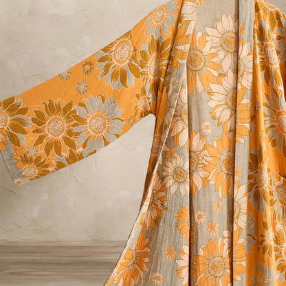 Vintage Sonnenblumen-Baumwollkimono-Bademantel - image 3