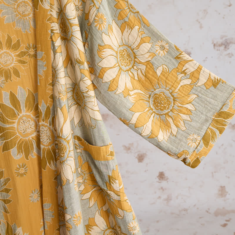 Vintage Sonnenblumen-Baumwollkimono-Bademantel - image 11
