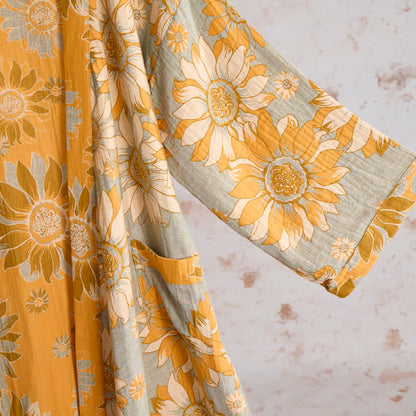 Vintage Sonnenblumen-Baumwollkimono-Bademantel - image 11