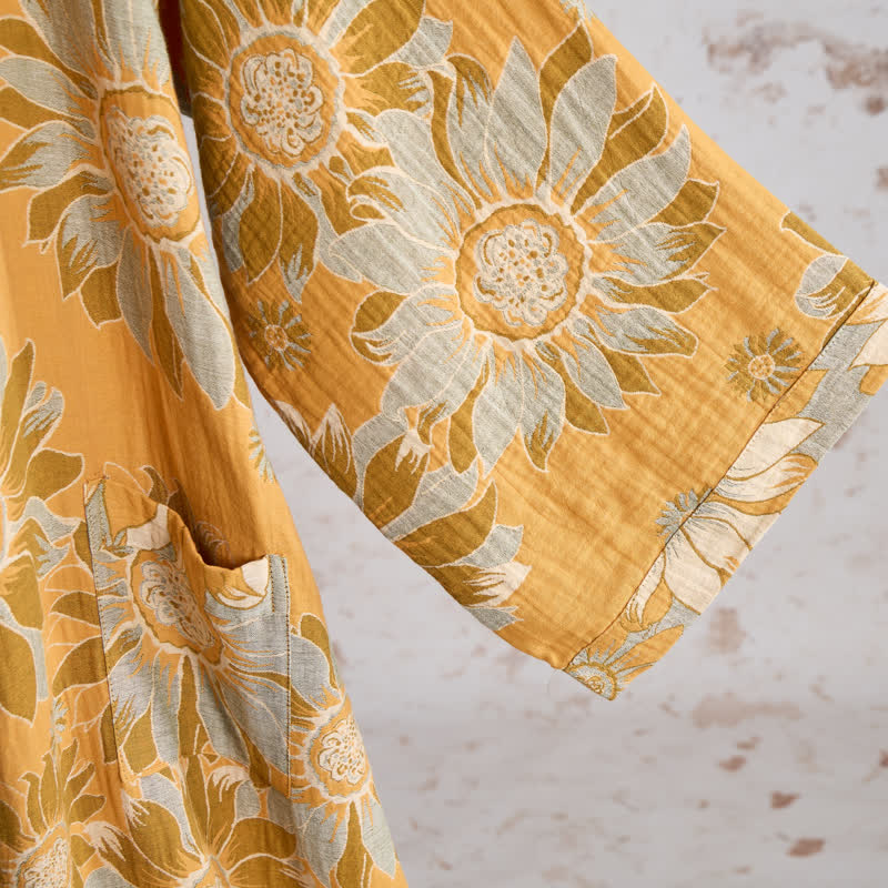 Vintage Sonnenblumen-Baumwollkimono-Bademantel - image 4