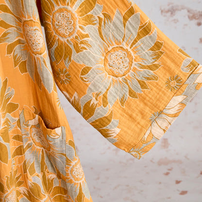 Vintage Sonnenblumen-Baumwollkimono-Bademantel - image 4