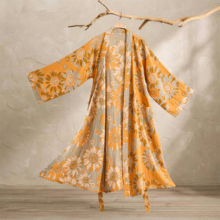 Vintage Sonnenblumen-Baumwollkimono-Bademantel - Orange - 2XL - image 0