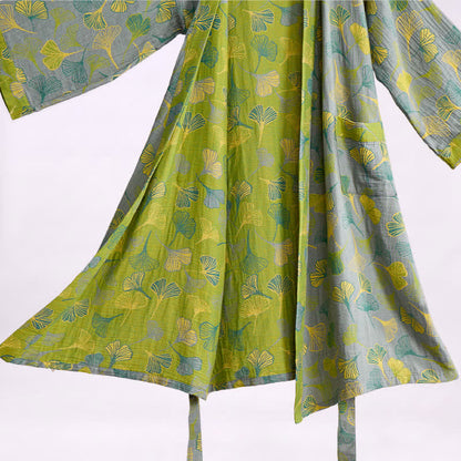 Kimono-Bademantel aus grün-grauem Ginkgoblatt-Baumwolle - image 7