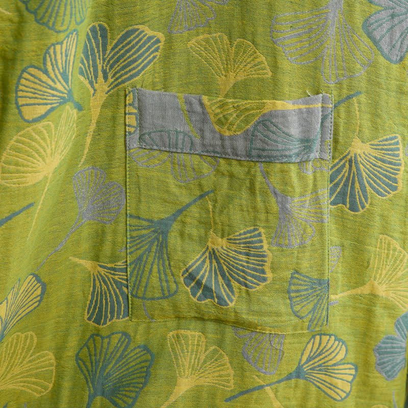 Kimono-Bademantel aus grün-grauem Ginkgoblatt-Baumwolle - image 8