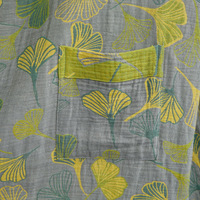 Kimono-Bademantel aus grün-grauem Ginkgoblatt-Baumwolle - image 9