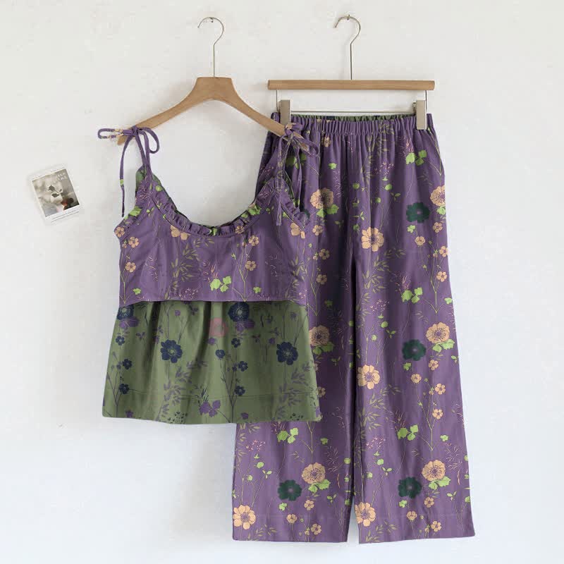 Vintage-Pyjama-Set mit Blumenmuster: Top und Hose - image 4