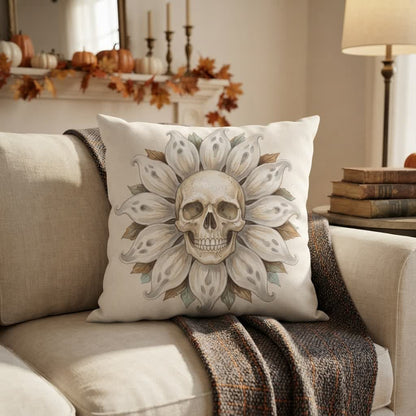 Plüschkissen mit Geister-Sonnenblumen-Totenkopf - Cover + Einleger - 2 Stück - 45cm x 45cm - image 0