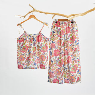 Cottagecore Loungewear-Set mit floralem Trägertop und Bindebändern - Mehrfarbig - XL - image 0