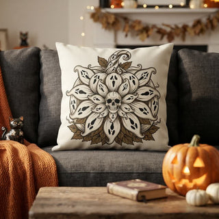 Dekokissen mit Geister-Sonnenblumen-Mandala-Totenkopf - Cover + Einleger - 2 Stück - 45cm x 45cm - image 0