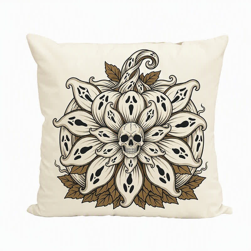 Dekokissen mit Geister-Sonnenblumen-Mandala-Totenkopf - image 2
