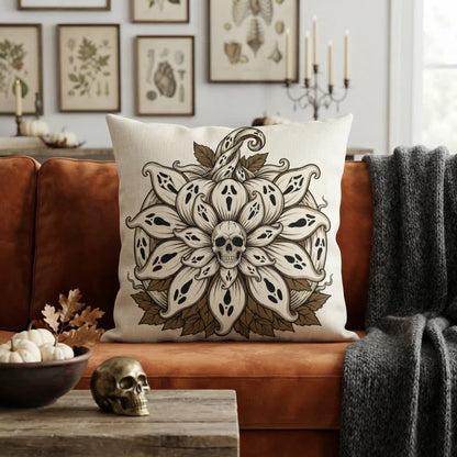 Dekokissen mit Geister-Sonnenblumen-Mandala-Totenkopf - image 1