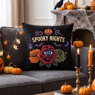 Halloween-Augapfel-Rose-Gothic-Zierkissen - Schwarz - Cover + Einleger - 45cm x 45cm - image 0