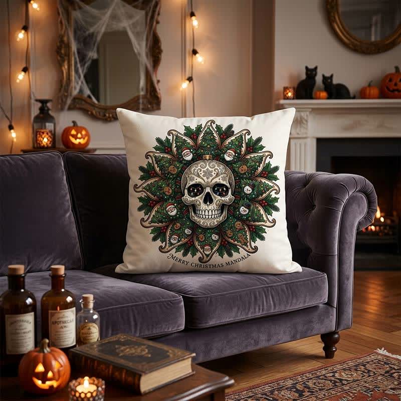 Weihnachts-Totenkopf-Mandala-Plüschkissen - image 2
