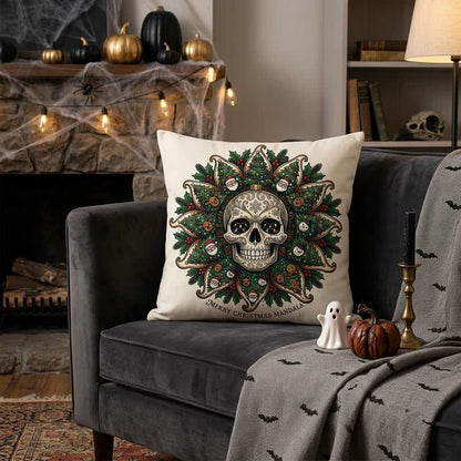 Weihnachts-Totenkopf-Mandala-Plüschkissen - image 1