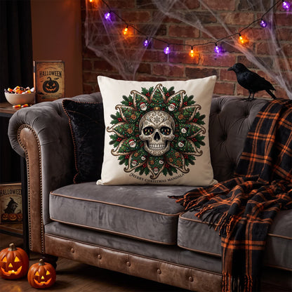 Weihnachts-Totenkopf-Mandala-Plüschkissen - Cover + Einleger - 2 Stück - 45cm x 45cm - image 0
