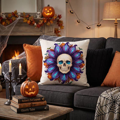 Gruseliges Sonnenblumen-Totenkopf-Plüschkissen - image 1